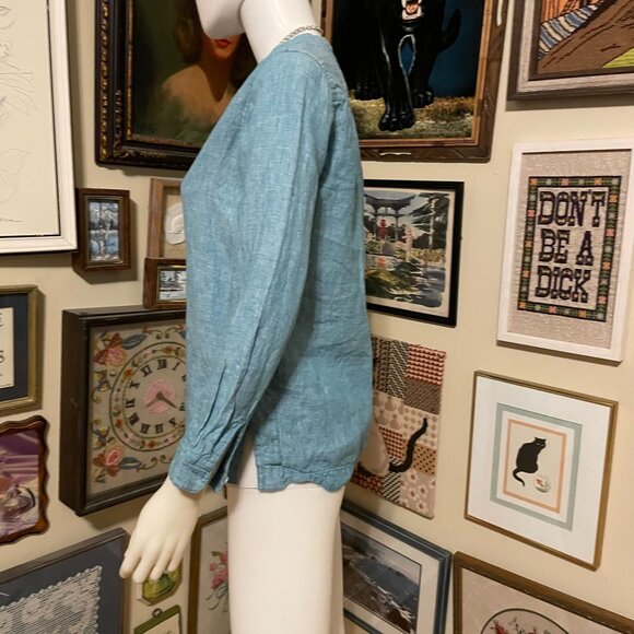 J.Crew Baird McNutt Irish Linen Blue Button-Front Long Sleeve Womens Top Size OP - Picture 3 of 5